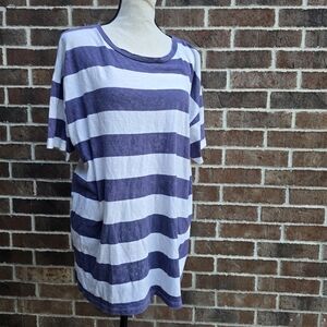 American Eagle Outfitters Navy and White Striped Boyfriend Tee